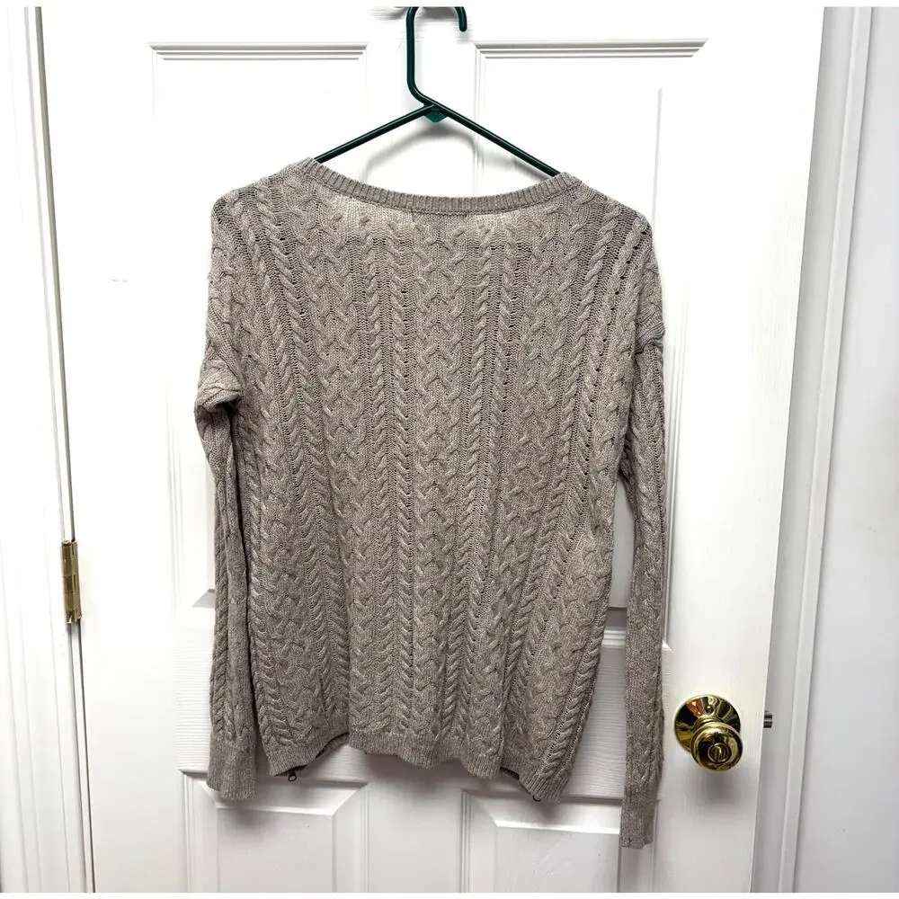 American Eagle Sweater, Crew Cable Knit, Light Brown Cotton Wool, Women's Size S